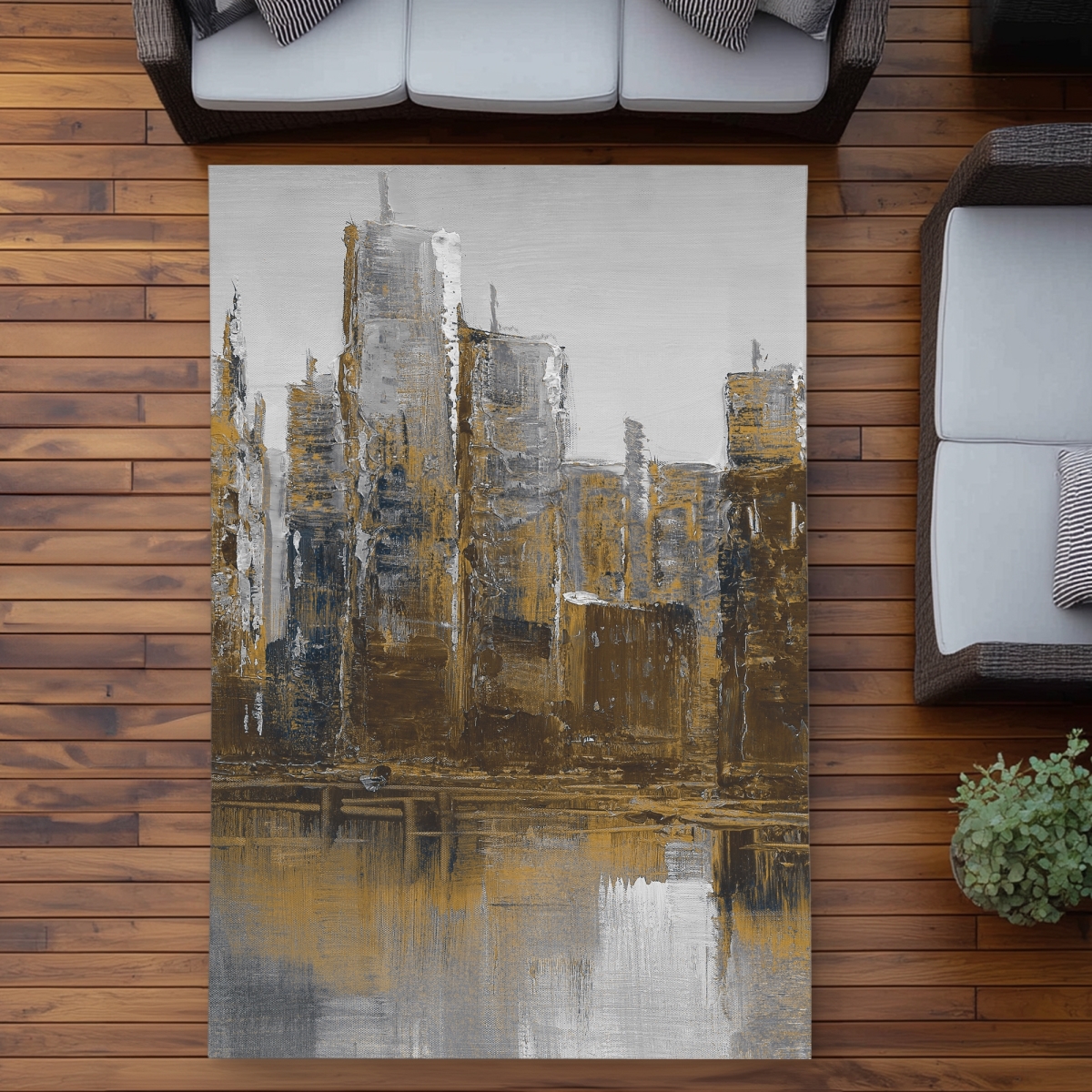 C1ROAR57LATQCI 5 x 7 ft. Gray & Yellow Cityscape Outdoor Area Rug for Home Decor - Rectangle
