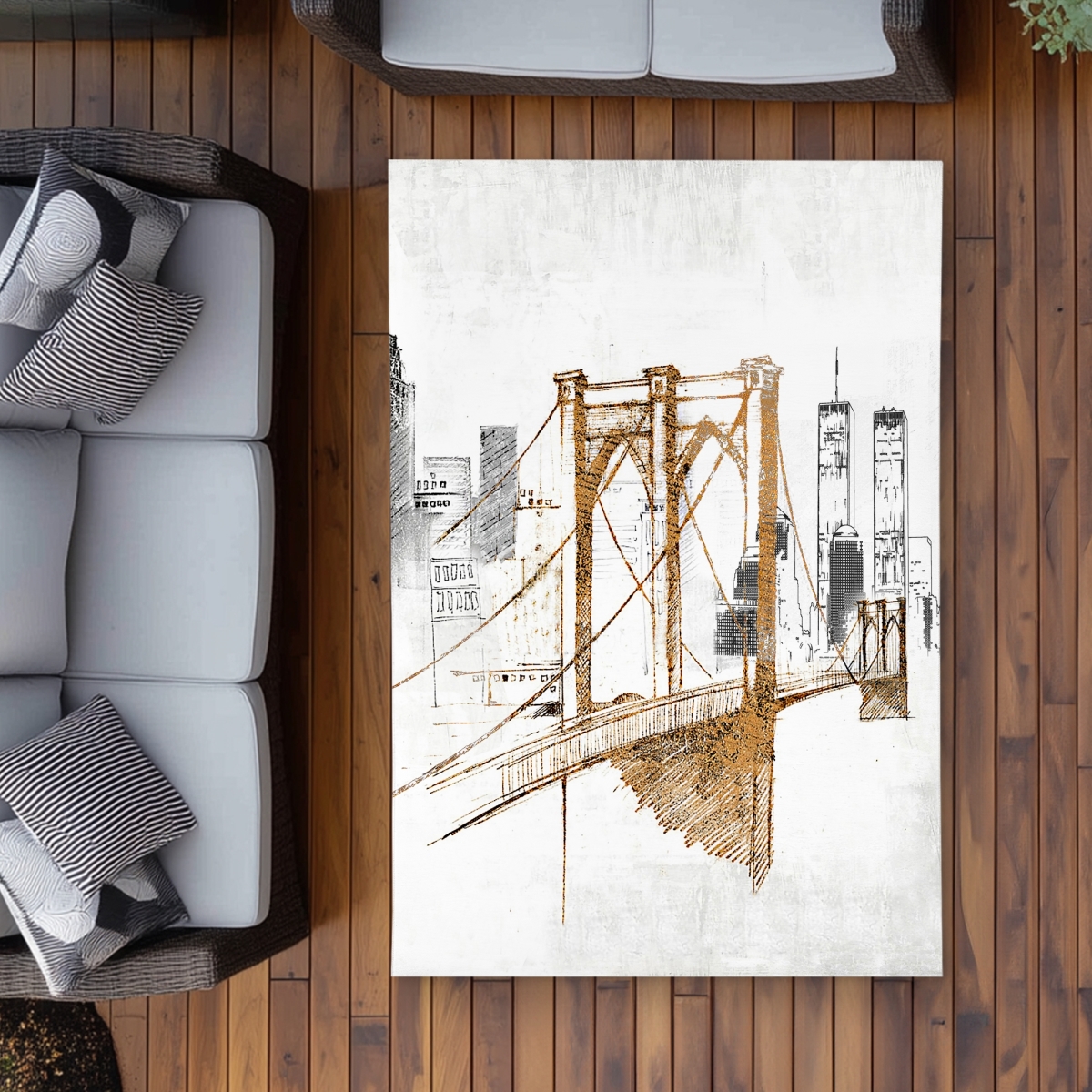 C1ROAR46JUFYDG 4 x 6 ft. Brooklyn Bridge Blurry Sketch Rug - Cities Office Decor - Rectangle