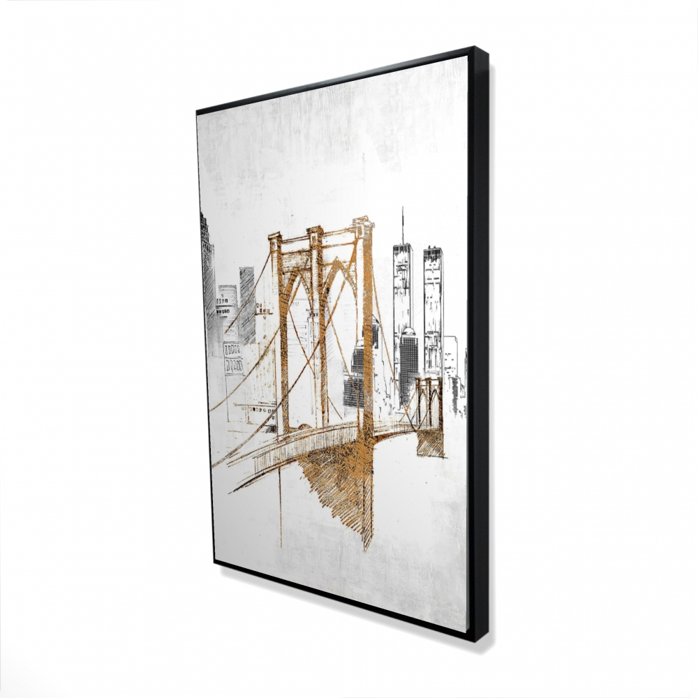 2081-3624-CI100 24 x 36 in. Brooklyn Bridge Blurry Sketch - Gray Building Framed Canvas