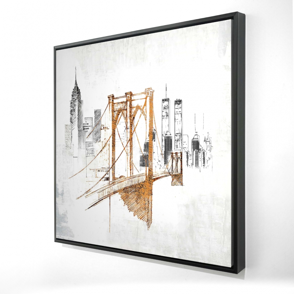 2081-3636-CI100 36 x 36 in. Brooklyn Bridge Blurry Sketch - Framed Canvas Home Decor