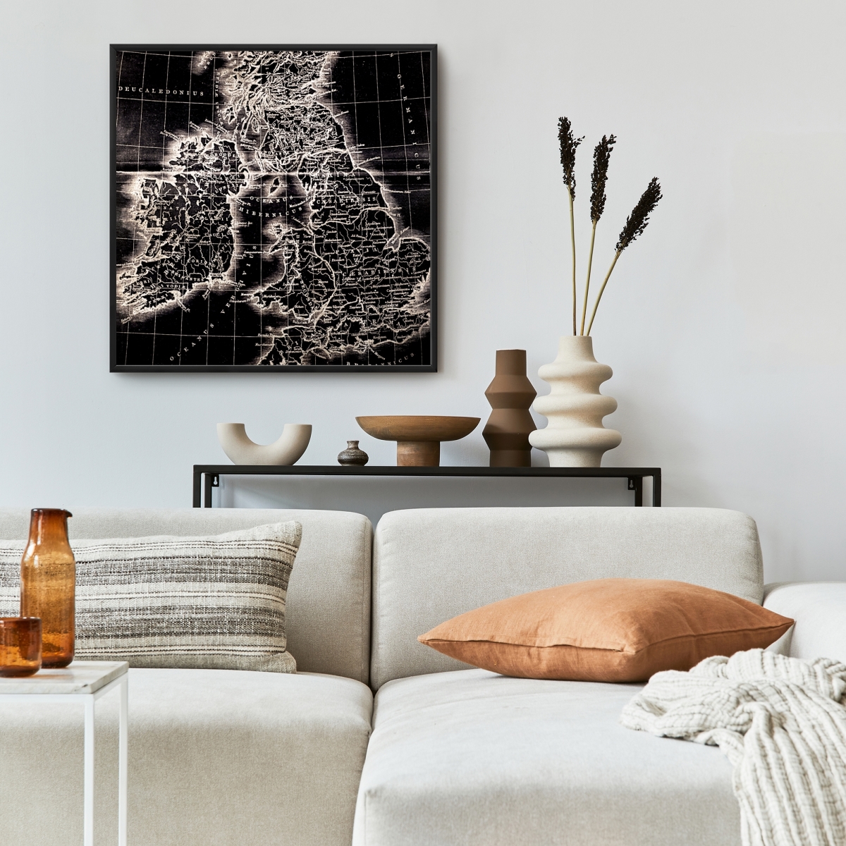 C1FC2424737WN0 24 x 24 in. Roman Britain Maps - Framed Canvas Satellite View Decor