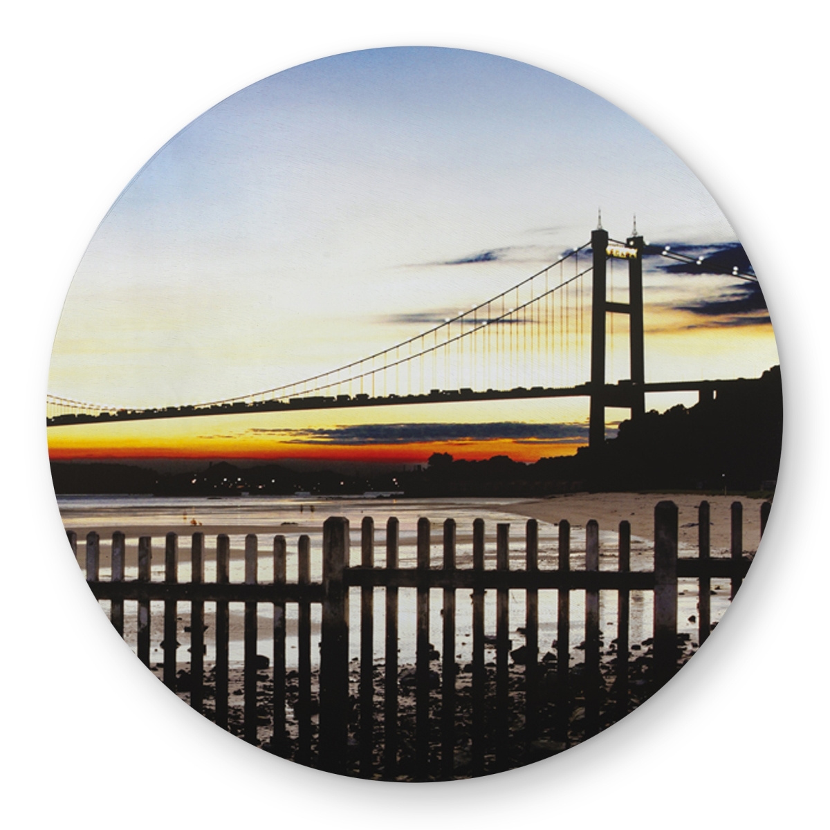 C1COAR55CFBPKD 5 x 5 ft. Bridge By Sunset - Blue Hyperrealist Round Outdoor Rug