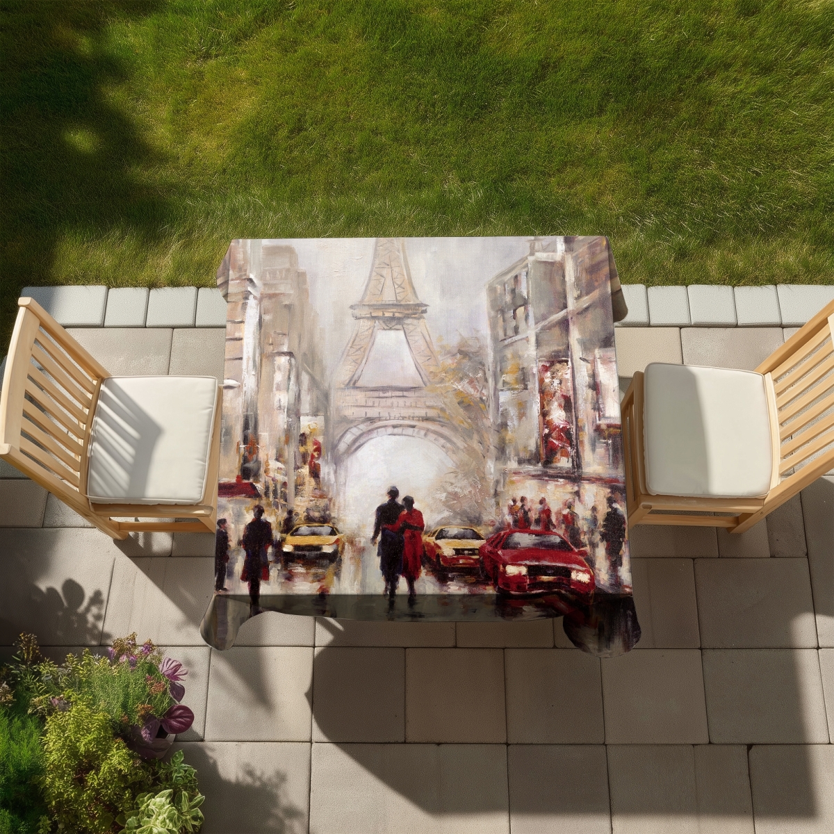 Picture of Begin Home Decor C1TC58580LDM81 58 x 58 in. Busy Street of Paris Tablecloth - Eiffel Tower Home Decor