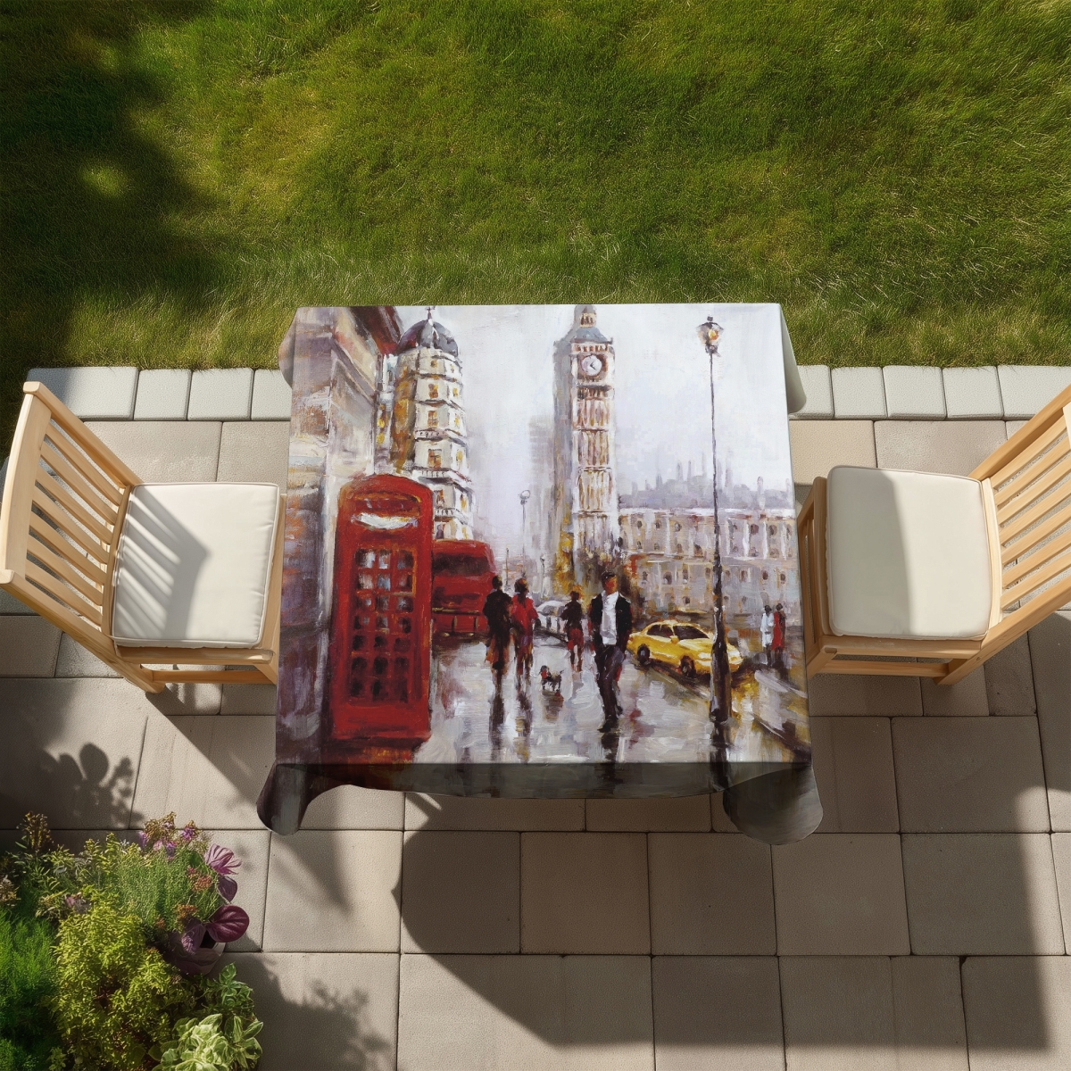 Picture of Begin Home Decor C1TC5858USD9LE 58 x 58 in. The Big Ben London Tablecloth - Indoor Outdoor Home Decor