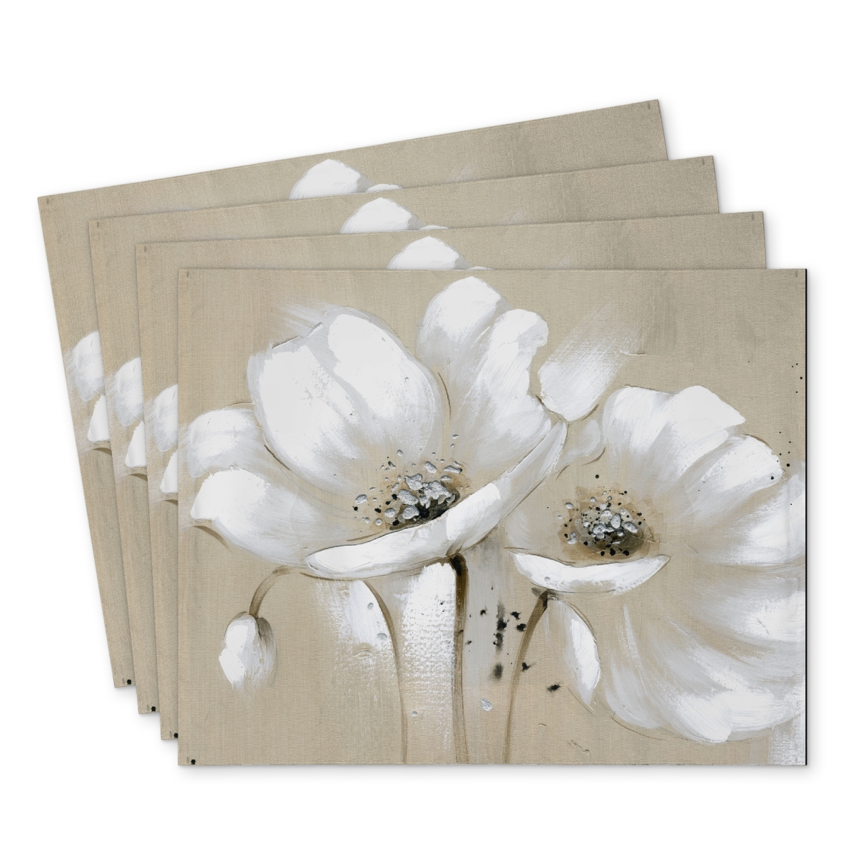 Picture of Begin Home Decor C4PP1418EKYYXX 14 x 18 in. White Abstract Wild Flowers Polyester Placemat - Home Decor - Set of 4