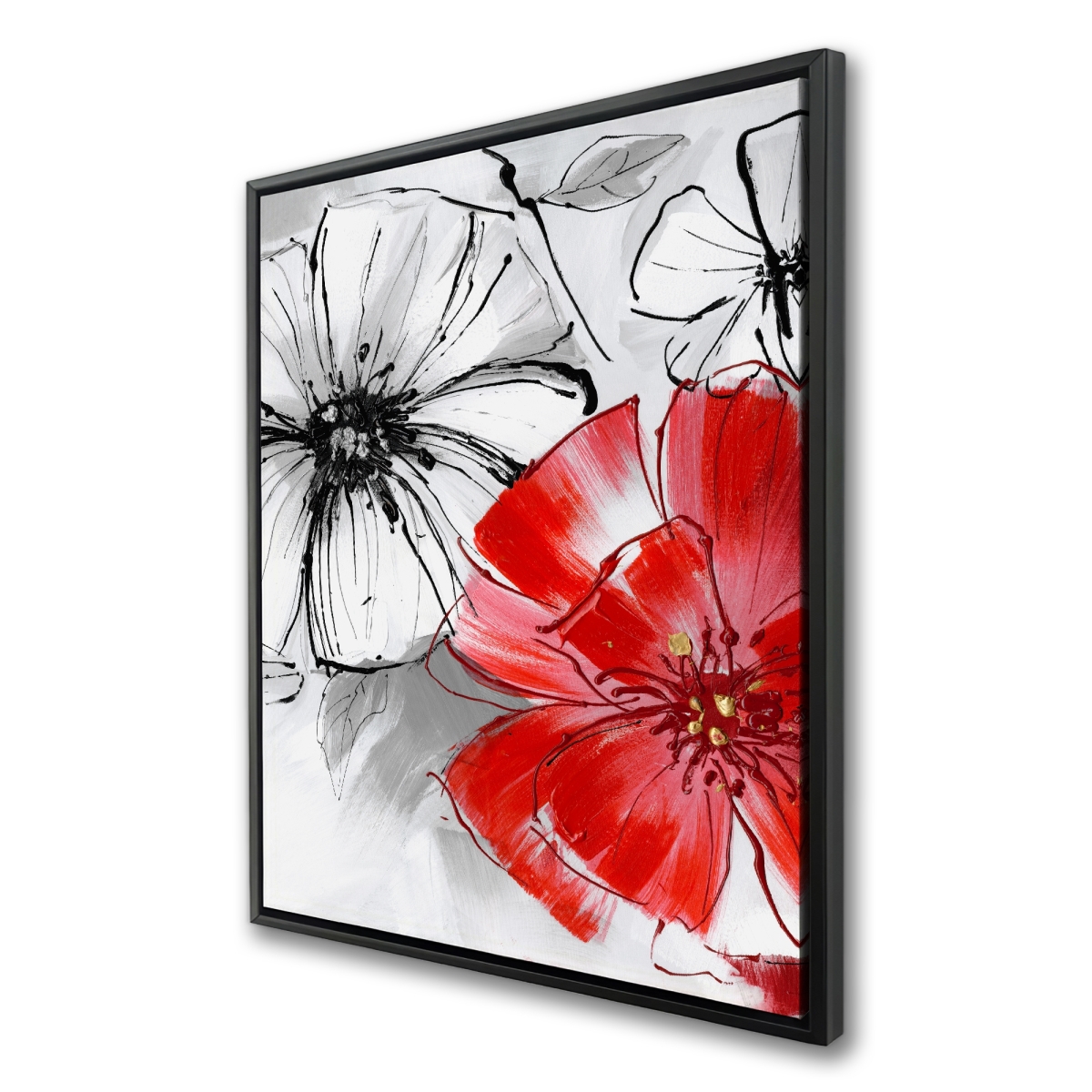 C1FC3648MAJ9DA 36 x 48 in. Red & White Flowers Sketch - Framed Canvas Home Decor