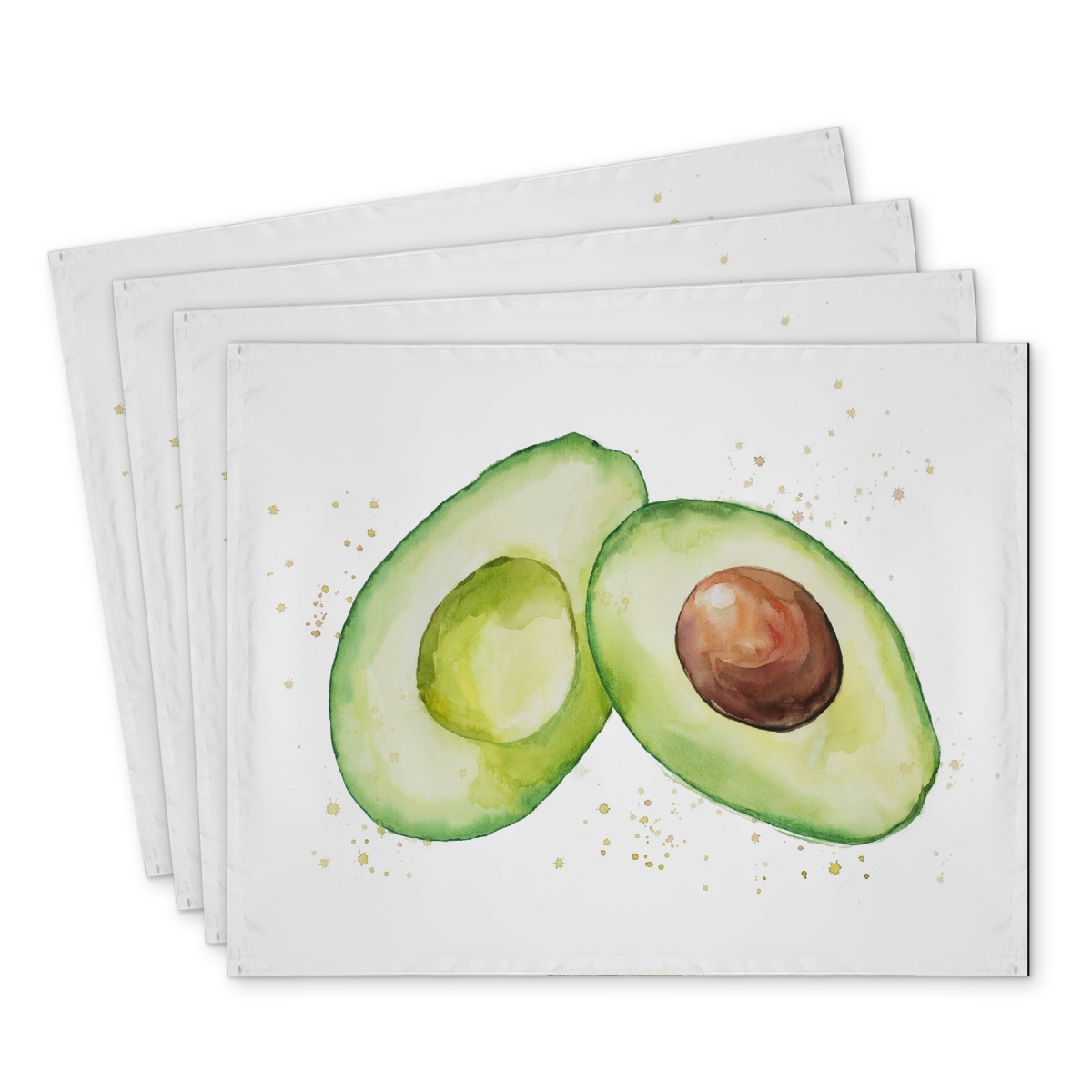 Picture of Begin Home Decor C4PP1418HEOM3N 14 x 18 in. Watercolor Open Avocado Polyester Placemat - Home Decor - Set of 4