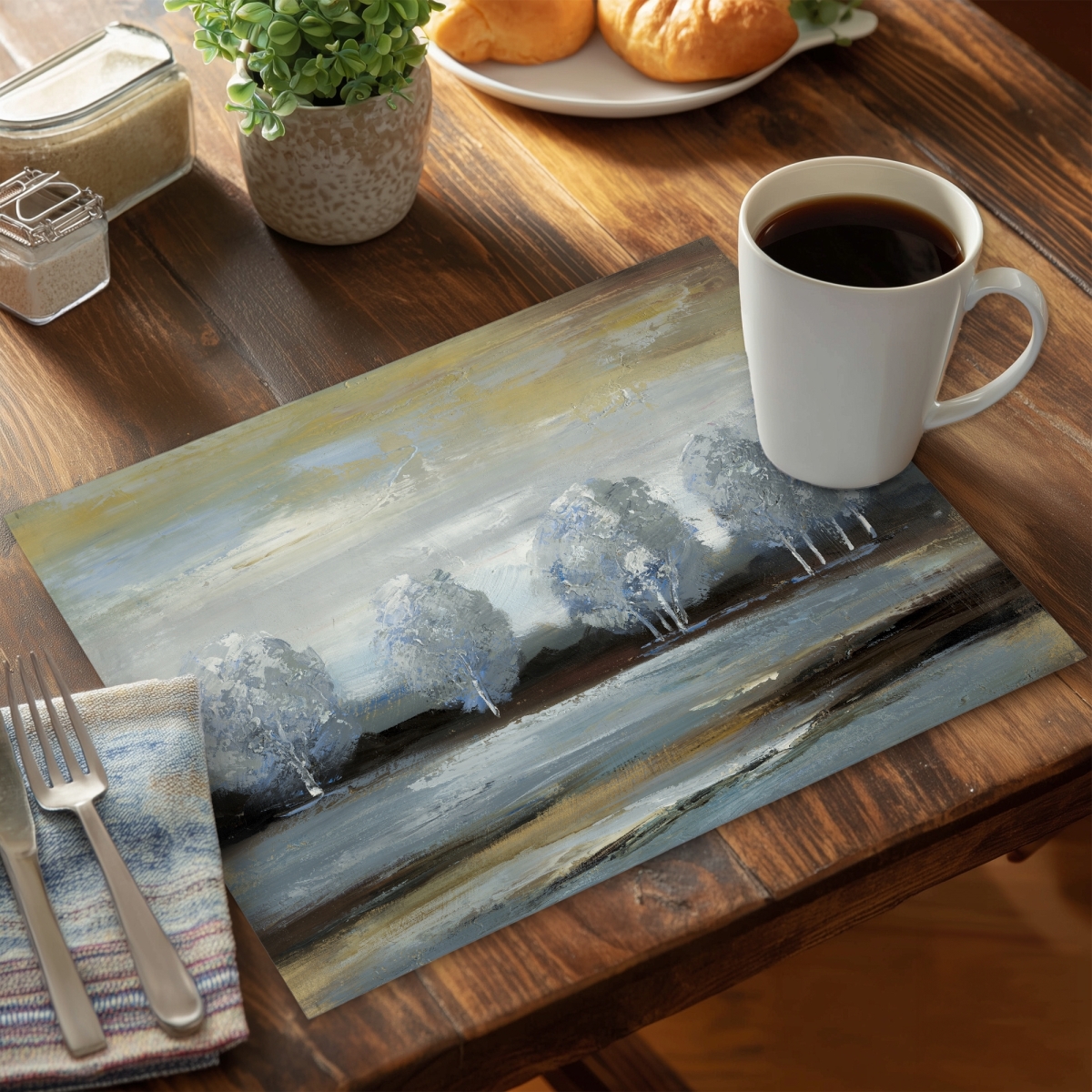 Picture of Begin Home Decor C4PP1418MWQX53 14 x 18 in. Gray Landscape Polyester Placemat - Stylish Home Decor - Set of 4