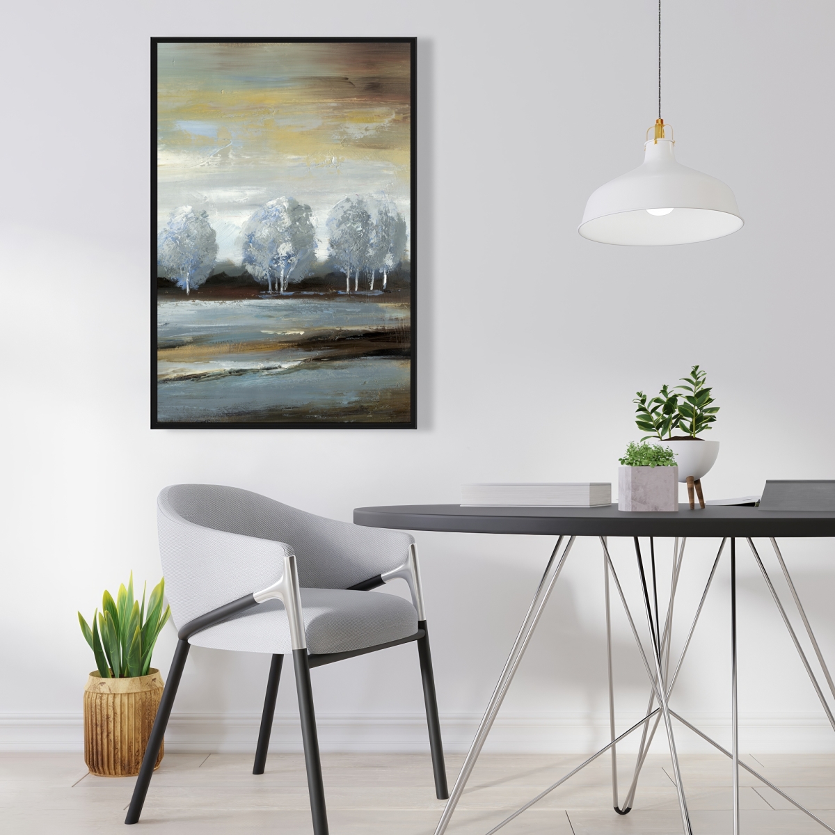 C1FC2436BH83VH 24 x 36 in. Gray Landscape - Trees Blue Framed Canvas for Home Decor
