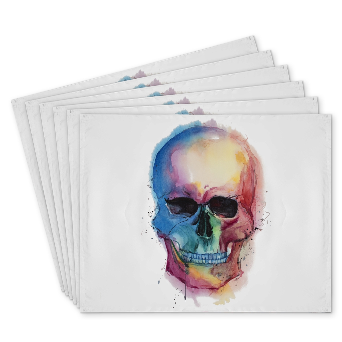 Picture of Begin Home Decor C6PP1418YJVJ6K 14 x 18 in. Watercolor Colorful Skull Polyester Placemat - Home Decor - Set of 6