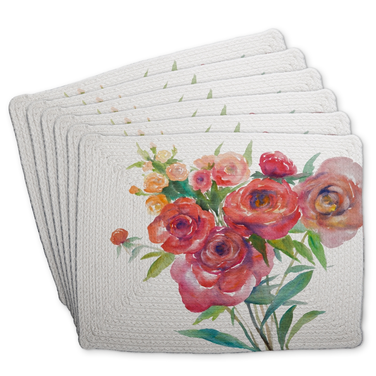 Picture of Begin Home Decor C6BP1418TDIMZ7 14 x 18 in. Watercolor Bouquet of Flowers Braided Polyester Placemat - Home Decor - Set of 6