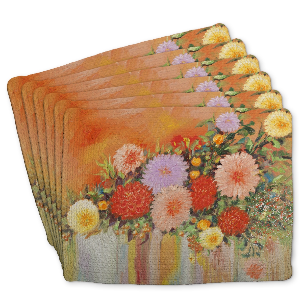 Picture of Begin Home Decor C6BP1418G9IE8G 14 x 18 in. Colorful Abstract Flowers Braided Polyester Placemat - Home Decor - Set of 6