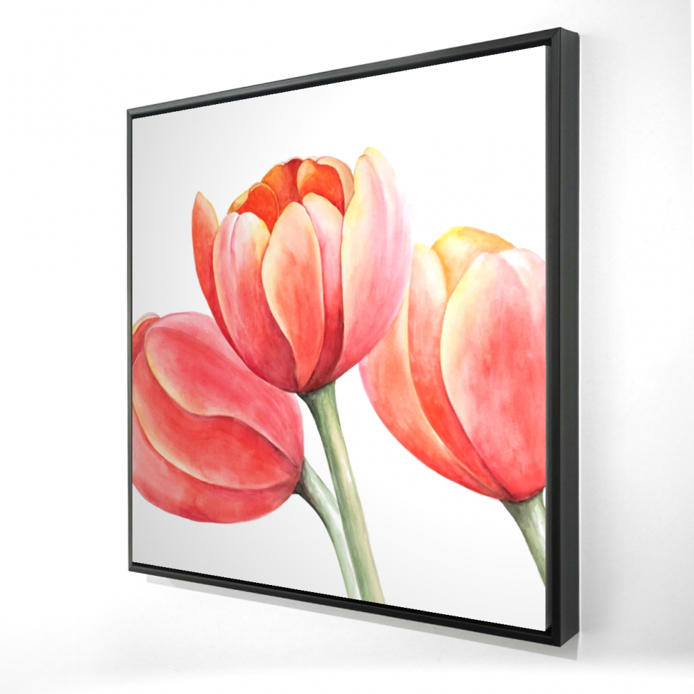 2081-3636-FL247 36 x 36 in. Three Tulips Closeup - Framed Canvas Office Flowers Decor