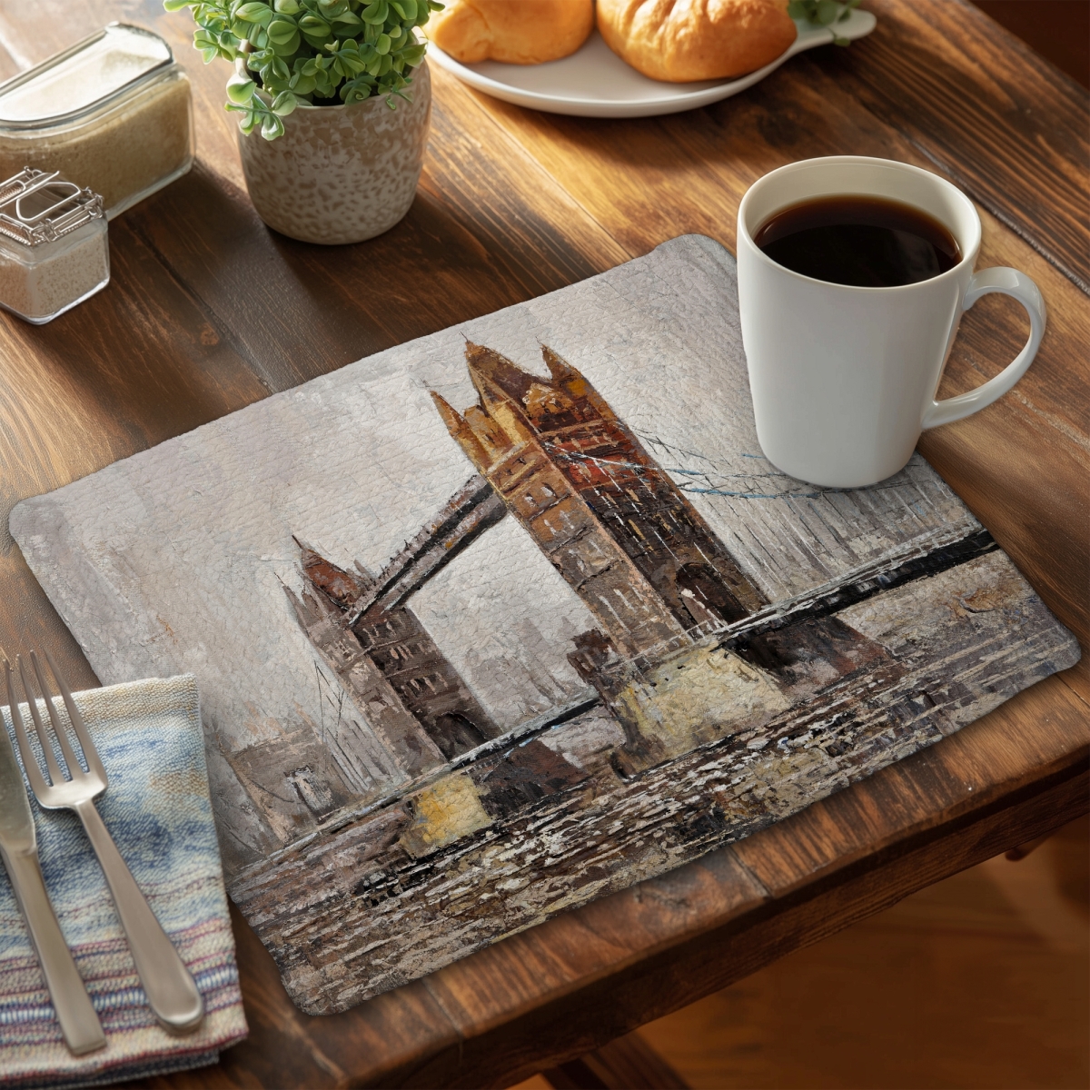 Picture of Begin Home Decor C6BP14187ROCM6 14 x 18 in. London Tower Bridge Braided Polyester Placemat - Home Decor - Set of 6