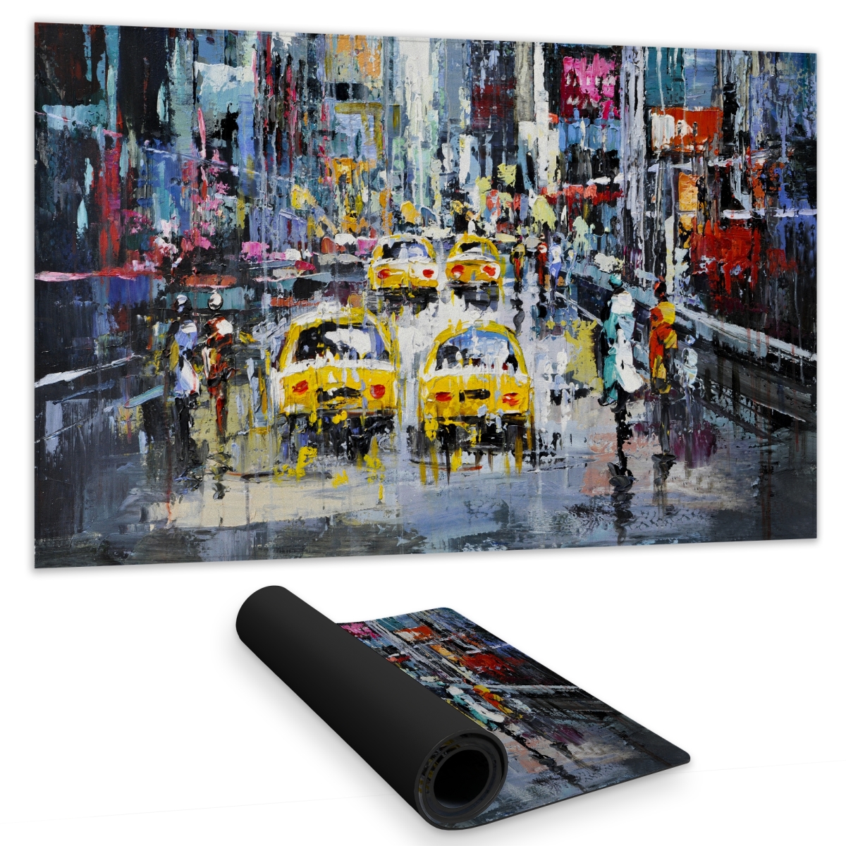 C1DM1424JI545L 14 x 24 in. Urban Scene with Yellow Taxis - Scenic Blue Gaming Mat