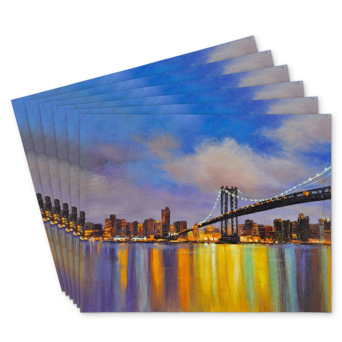 Picture of Begin Home Decor C6PP14180AB2QI 14 x 18 in. Colorful City with Bridge Day Polyester Placemat - Home Decor - Set of 6
