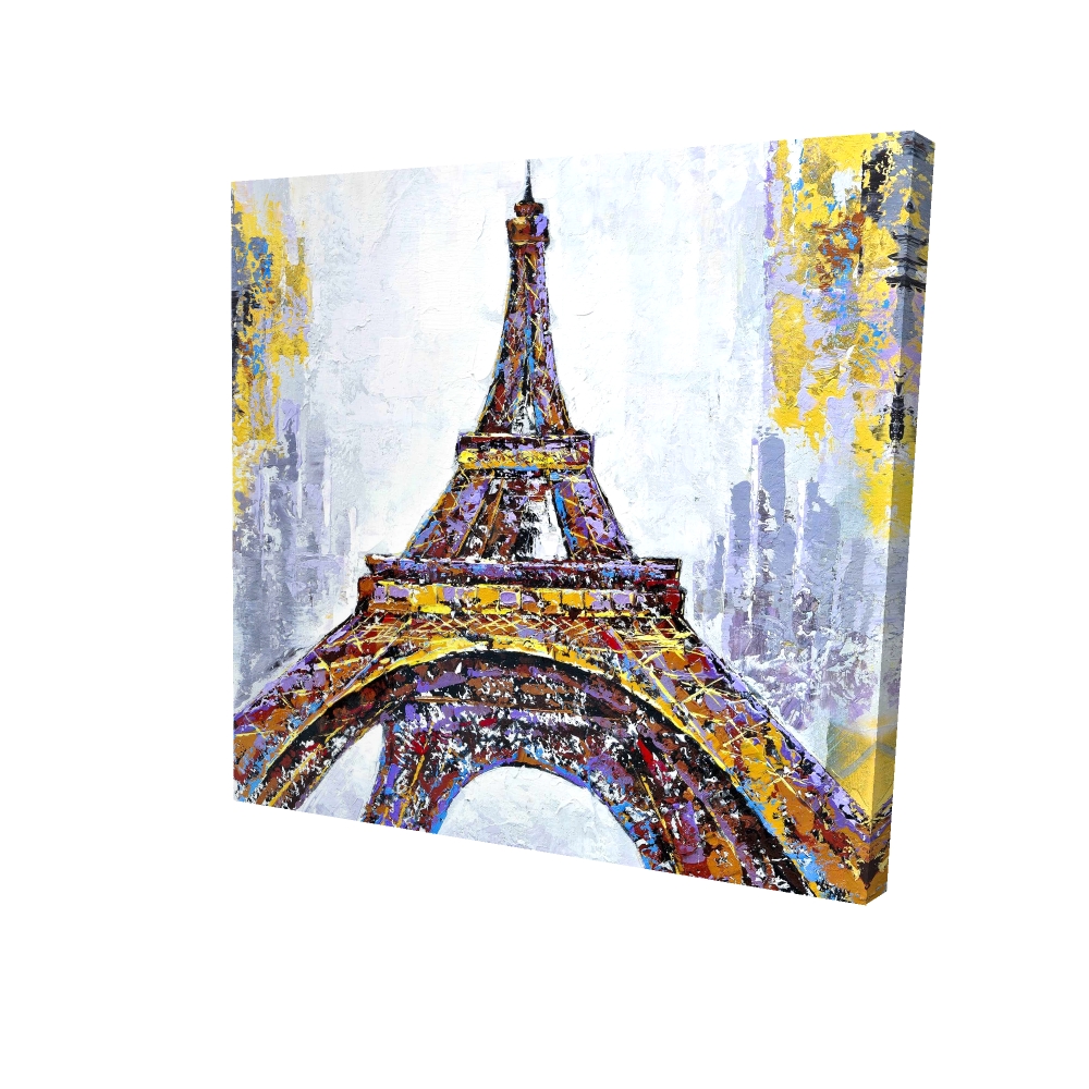 2080-3636-CI46 36 x 36 in. Abstract Paint Splash Eiffel Tower - Yellow Canvas Art