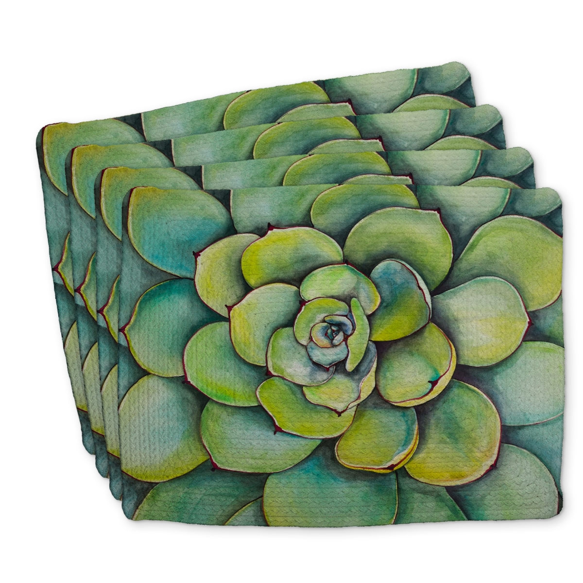 Picture of Begin Home Decor C4BP1418CUC119 14 x 18 in. Watercolor Succulent Plant Braided Polyester Placemat - Home Decor - Set of 4