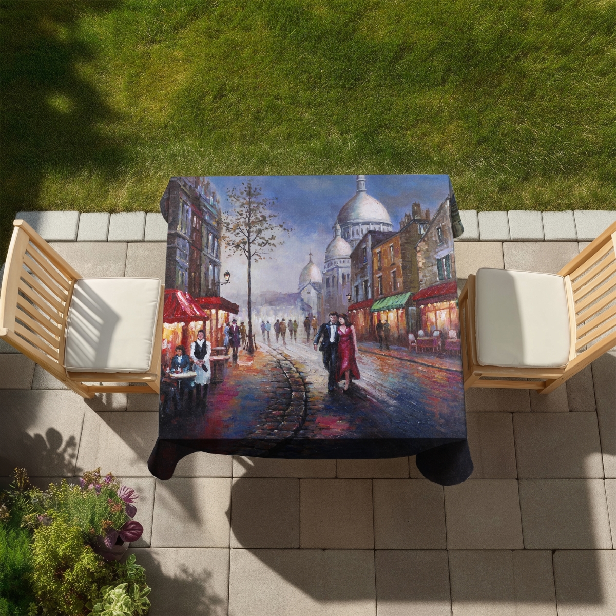 Picture of Begin Home Decor C1TC5858D3QCHV 58 x 58 in. Dressed Up Couple Tablecloth - Romantic Home Decor Indoor Outdoor