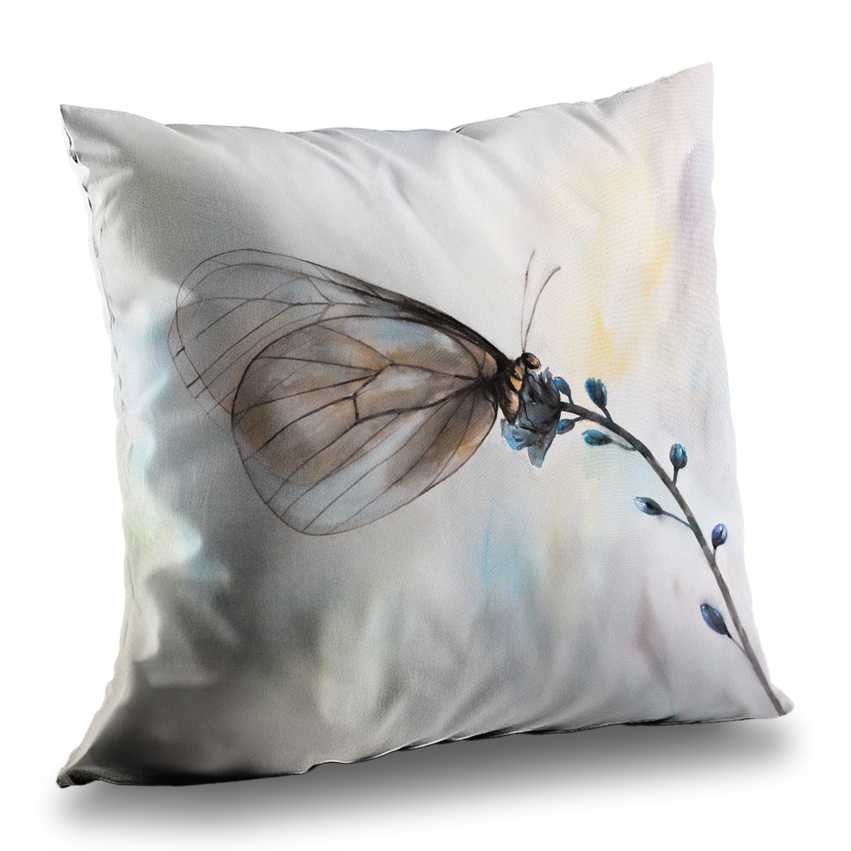 C1PC1414MLM9X7 14 x 14 in. Butterfly on Blue Flowers Poly Twill Throw - Home Decor
