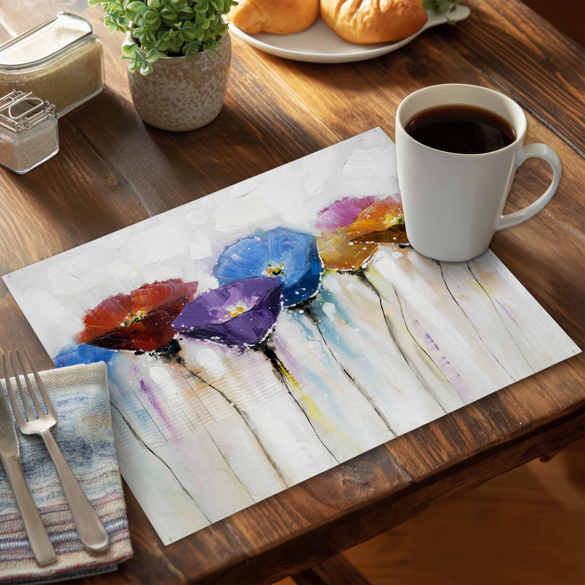 Picture of Begin Home Decor C4PP1418JI5LY6 14 x 18 in. Colorful Flowers Polyester Placemat for Home Decor - Vibrant Style - Set of 4
