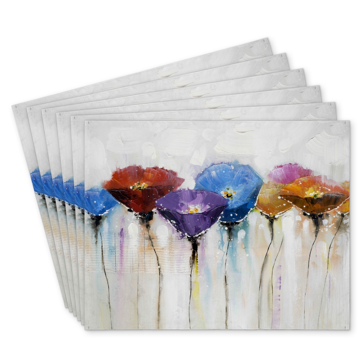 Picture of Begin Home Decor C6PP1418B743CB 14 x 18 in. Colorful Flowers Polyester Placemat for Home Decor - Stylish Additions - Set of 6