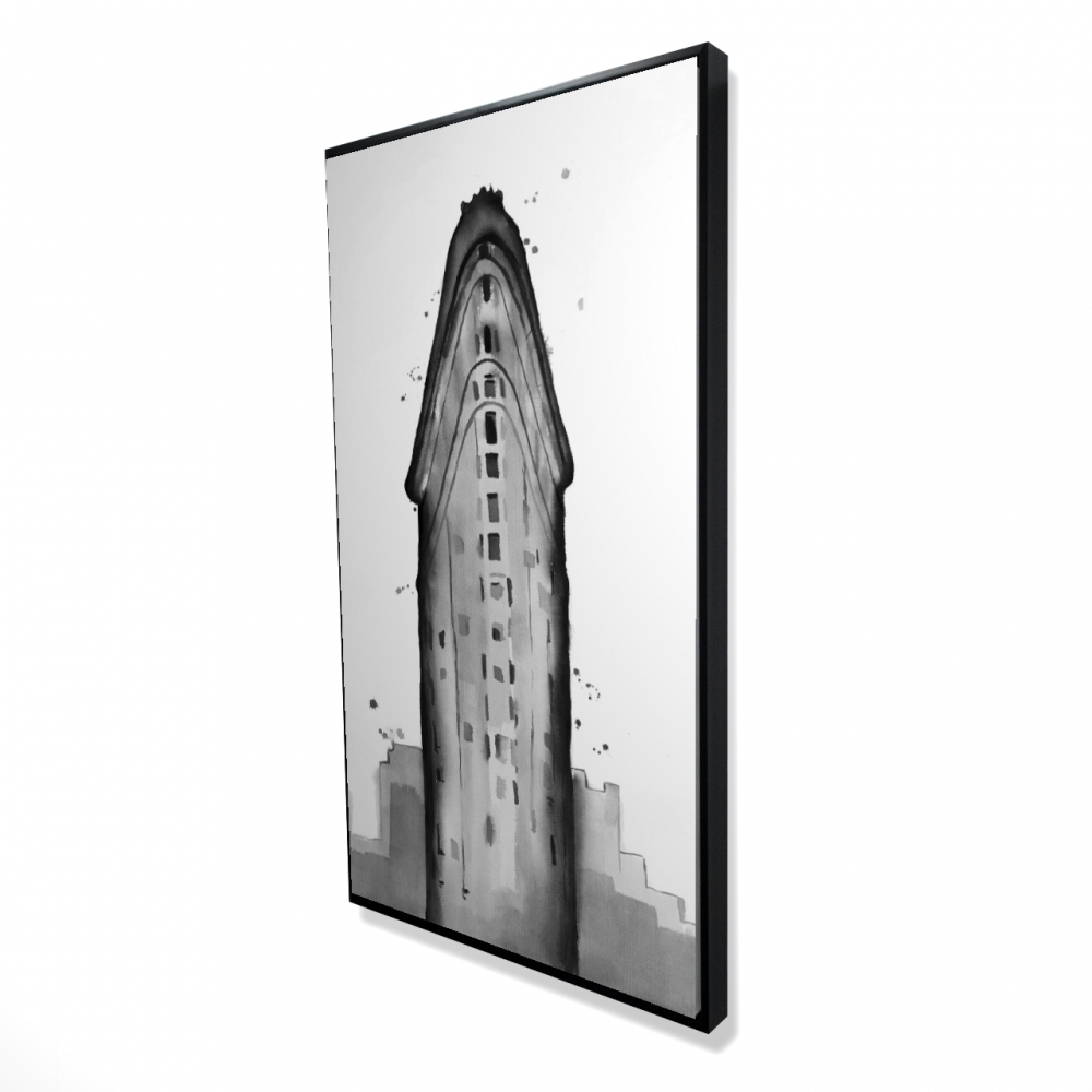 2081-4824-CI361 24 x 48 in. Flatiron Building - Contemporary Black Framed Canvas Decor