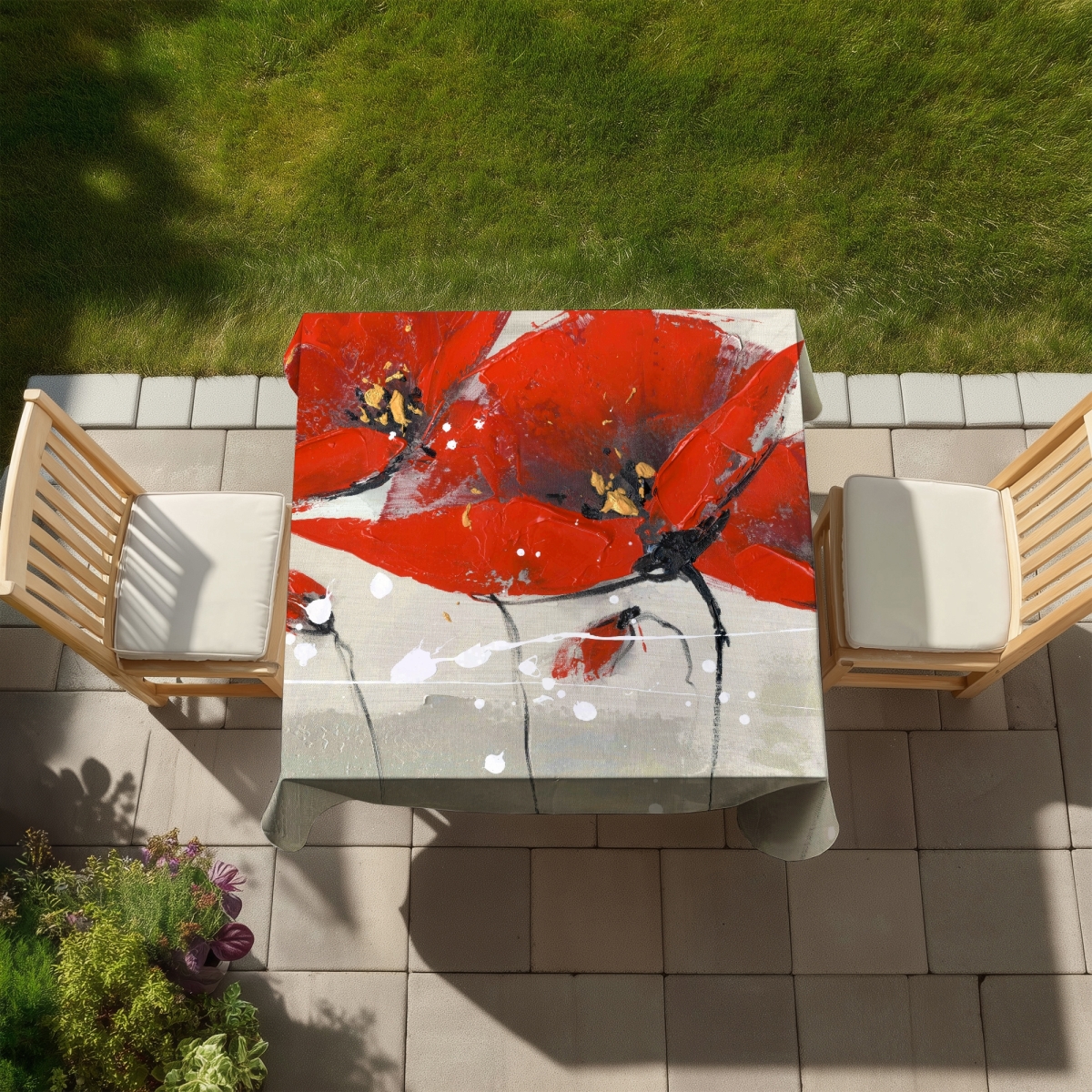 Picture of Begin Home Decor C1TC5858RP33NF 58 x 58 in. Red Flowers Tablecloth - Handwritten Typo Decor - Indoor & Outdoor