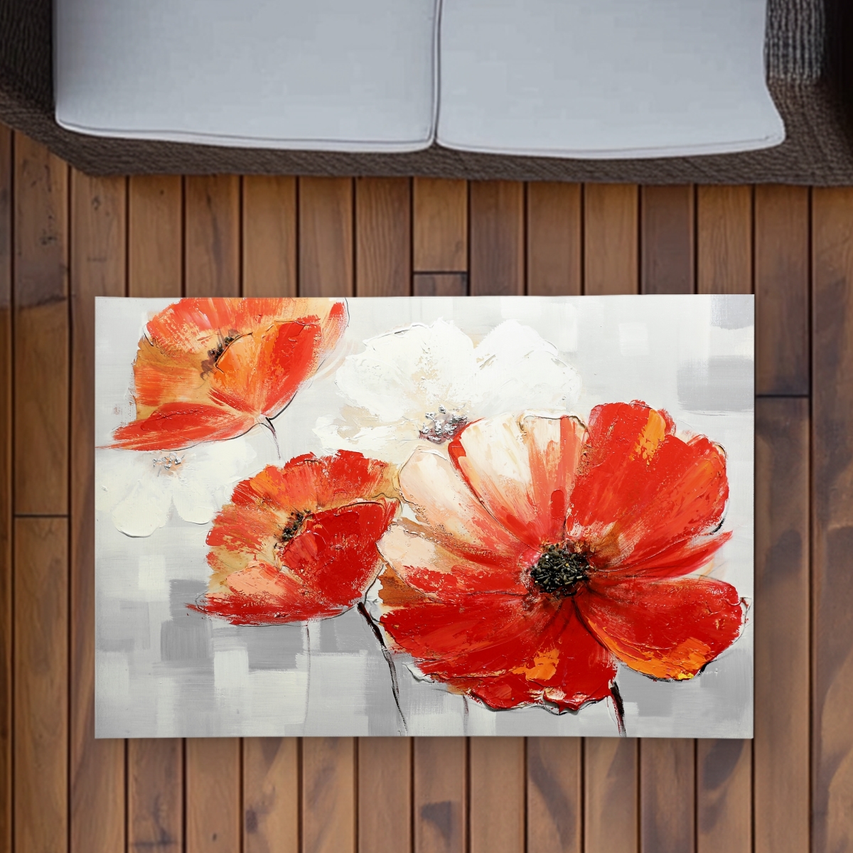 C1ROAR23ONFT0W 2 x 3 ft. Abstract Red Wild Flowers - Office Red Outdoor Area Rug - Rectangle