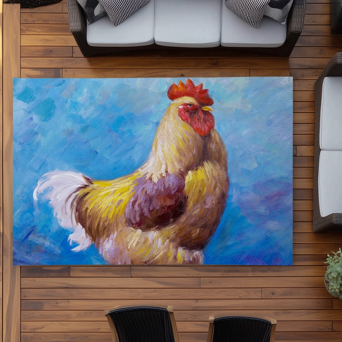 C1ROAR57L3G5H9 5 x 7 ft. Beautiful Rooster Outdoor Area Rug - Brown Farm Decor - Rectangle