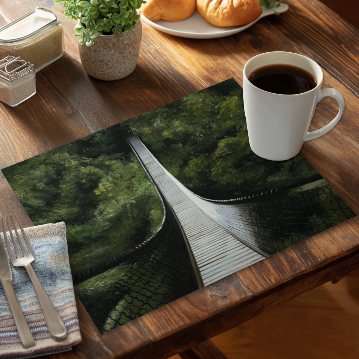 Picture of Begin Home Decor C4PP1418IC0C5X 14 x 18 in. Suspended Bridge in the Forest Polyester Placemat - Home Decor - Set of 4