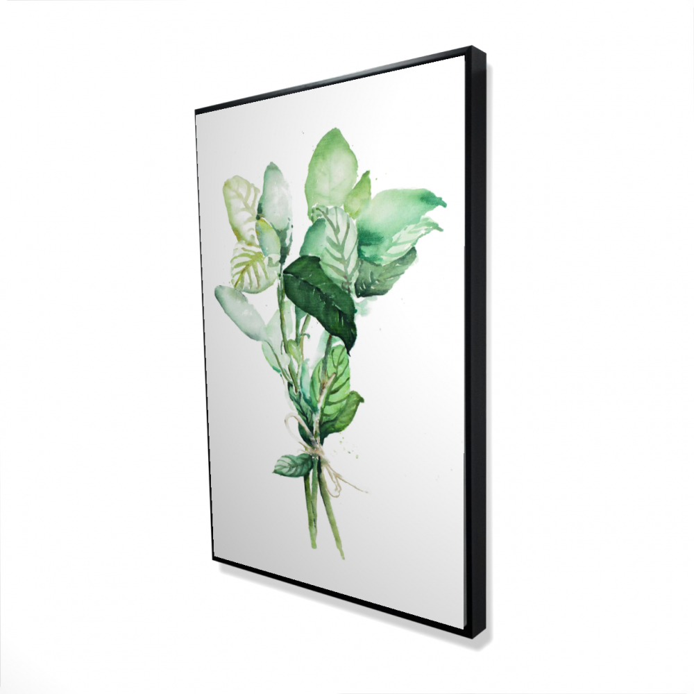 2081-3624-GA90 24 x 36 in. Tied Up Basil Leaves Bundle - White Kitchen Framed Canvas Decor