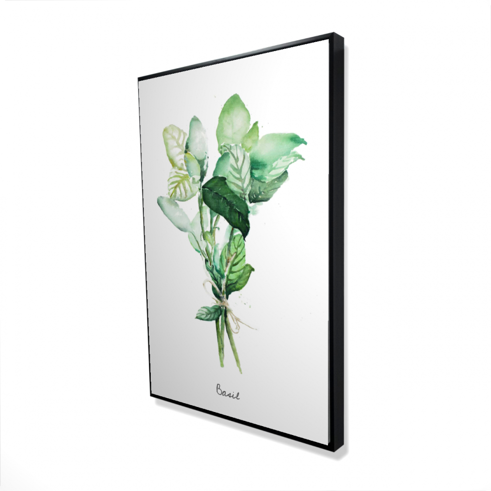 2081-3624-GA90-1 24 x 36 in. Tied Up Basil Leaves Bundle - Kitchen White Framed Canvas
