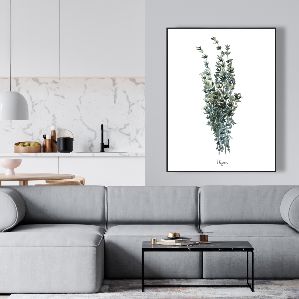 C1FC3648UKIPFU 36 x 48 in. Thyme Leaves Bundle - Framed Canvas Kitchen Decor - Home Art