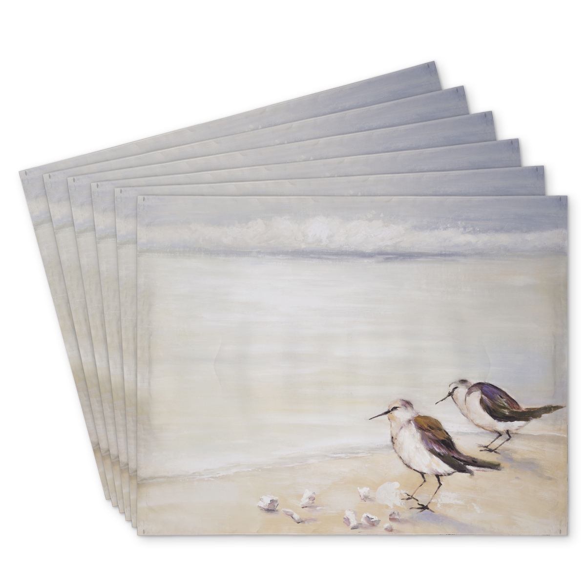 Picture of Begin Home Decor C6PP1418ZH87BA 14 x 18 in. Two Sandpipers on the Beach Polyester Placemat - Home Decor - Set of 6