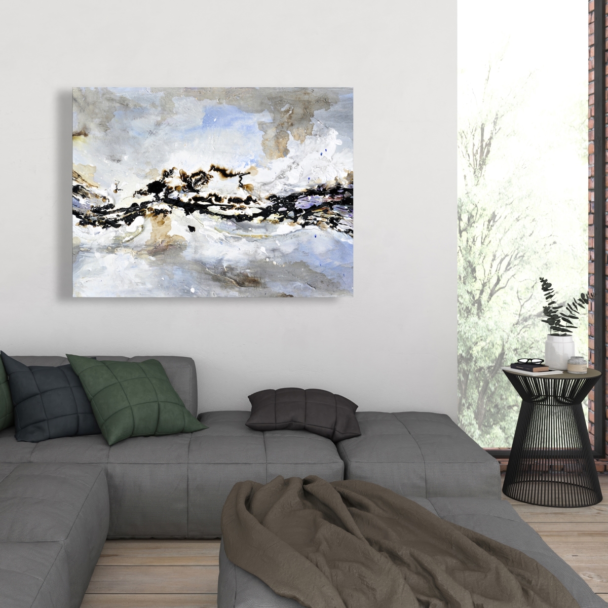 C1RC36489BBSKP 36 x 48 in. Texturized Abstract Wave - Modern Gray Canvas for Home Decor