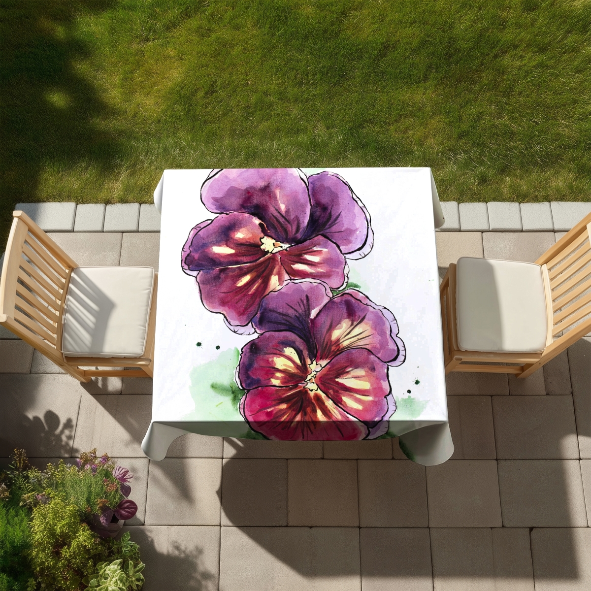Picture of Begin Home Decor C1TC5858C24I98 58 x 58 in. Two Blossoming Orchid Tablecloth - Wavy Petals Home Decor