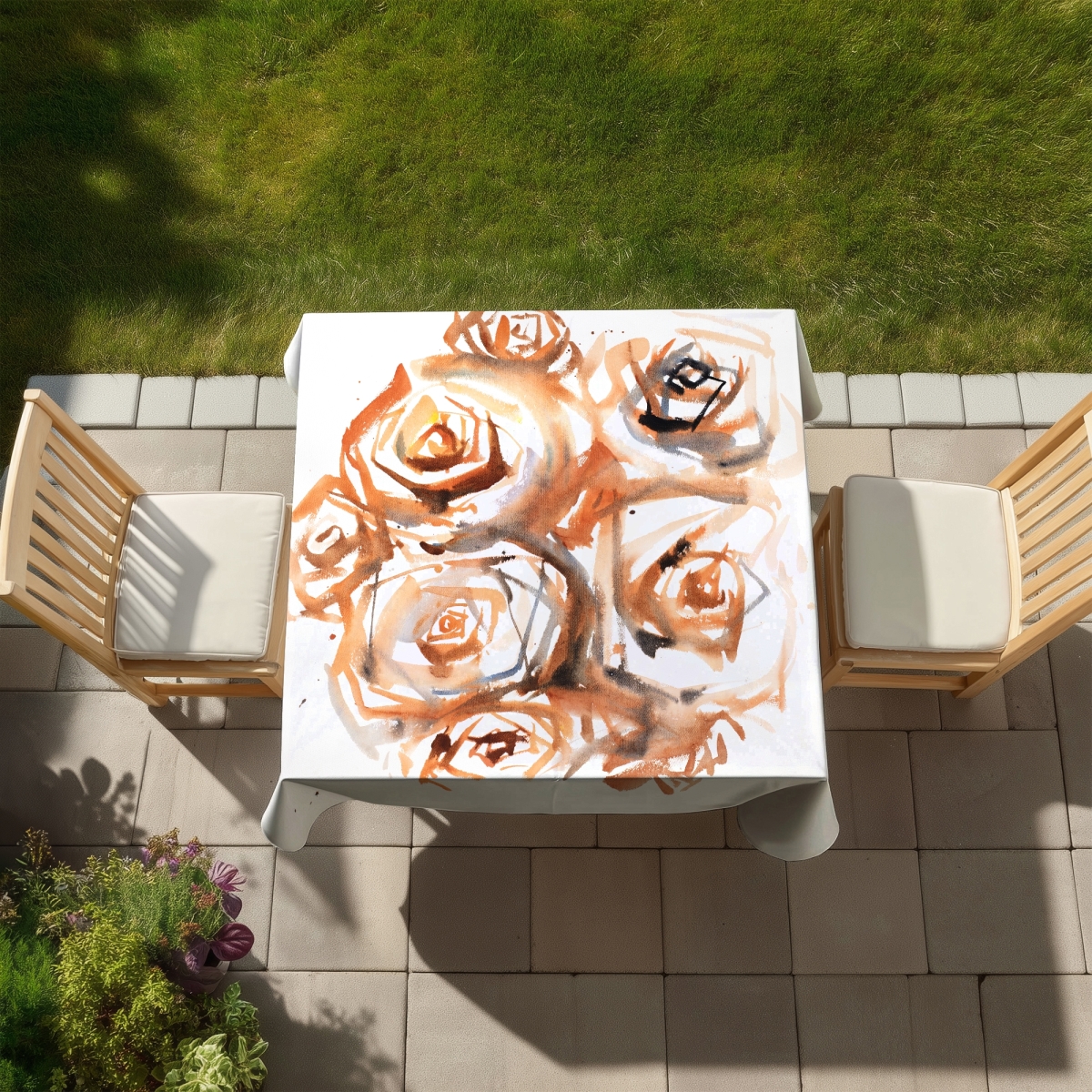 Picture of Begin Home Decor C1TC58582JL4OU 58 x 58 in. Sepia Style Abstract Roses Bundle - Tablecloth for Home Decor
