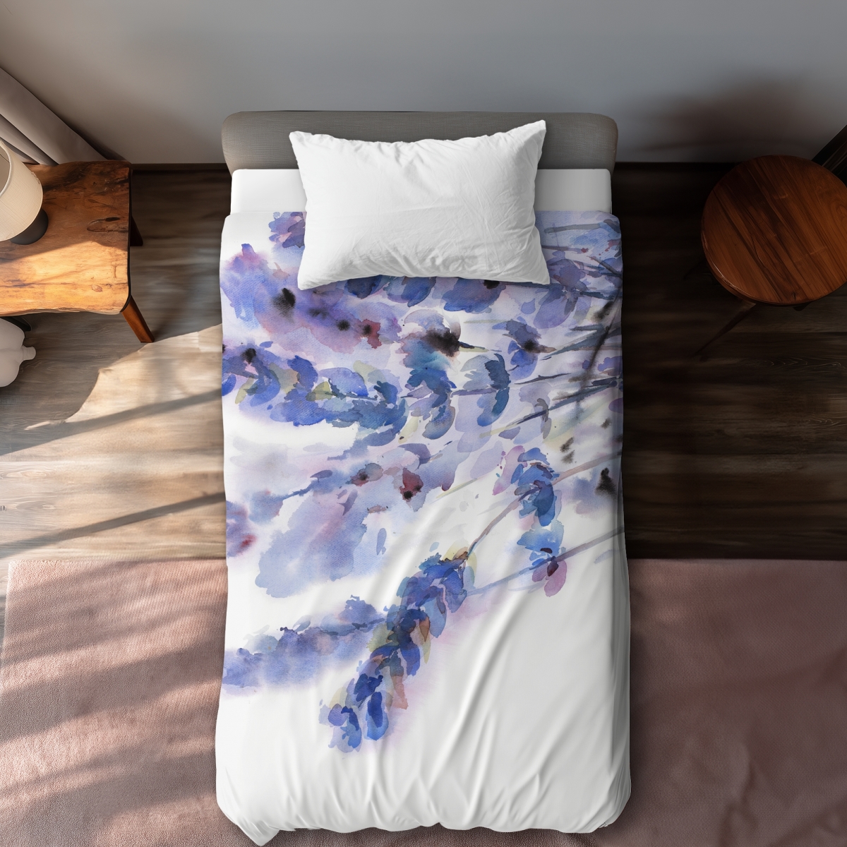 C1DCTXLWP55W0O Twin Extra Long Watercolor Lavender Flowers Duvet Cover - Rustic Bedroom Decor