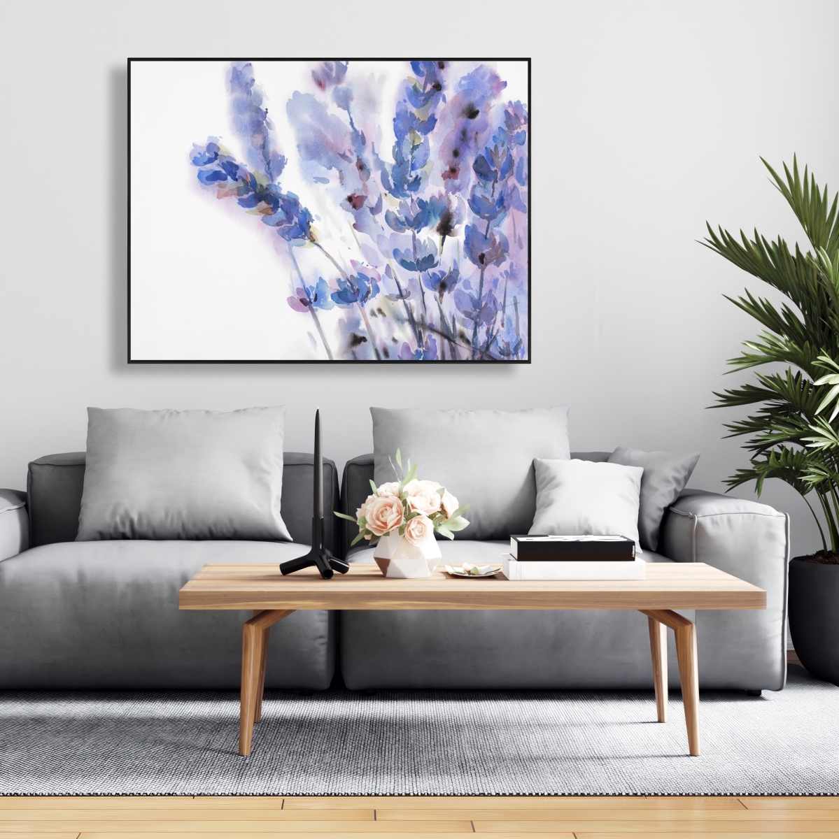 C1FC3648Z2VUVM 36 x 48 in. Watercolor Lavender Flowers - Framed Canvas Home Decor
