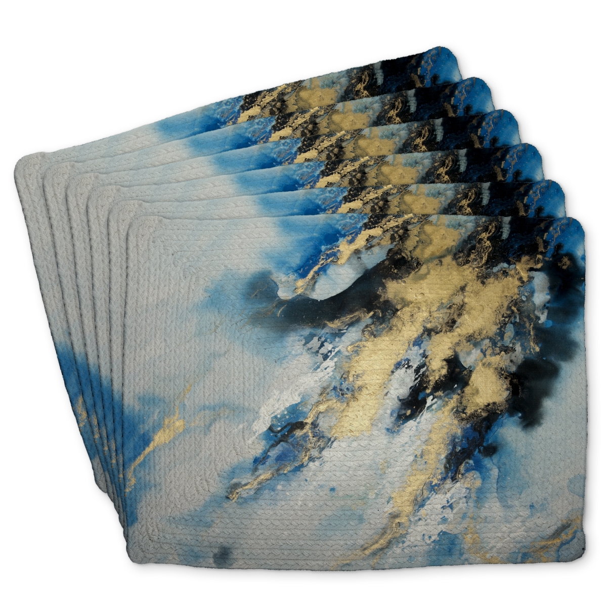 Picture of Begin Home Decor C6BP14180XCLQP 14 x 18 in. Blue Marble Braided Polyester Placemat - Home Decor Accent - Set of 6