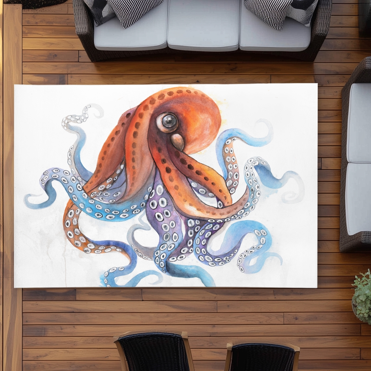 C1ROAR57PI9JXU 5 x 7 ft. Funny Colorful Octopus Rug - Kids Outdoor Decor for Home - Rectangle