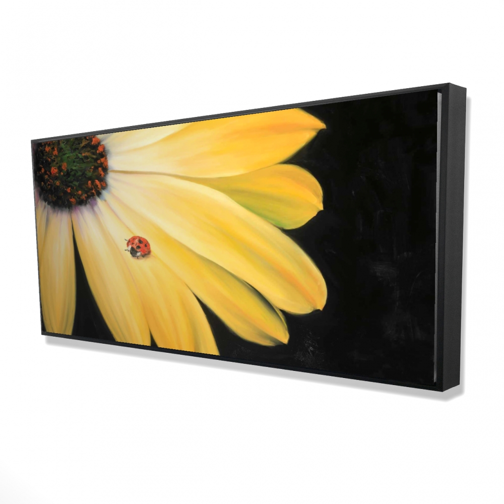 2081-2448-FL176 24 x 48 in. Yellow Daisy & Ladybug - Framed Canvas Home Decor Art