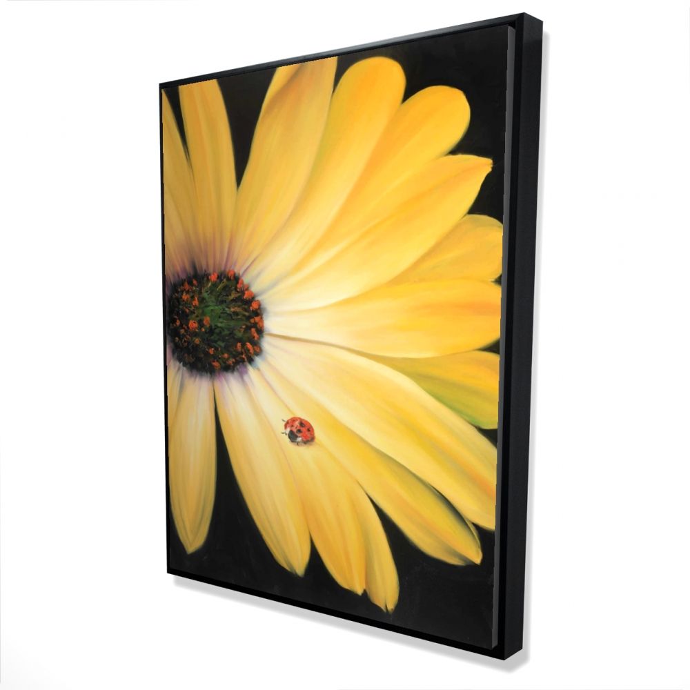 2081-4836-FL176 36 x 48 in. Yellow Daisy & Ladybug - Contemporary Framed Canvas Art