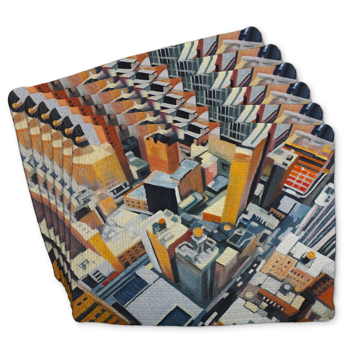 Picture of Begin Home Decor C6BP1418L4SH0E 14 x 18 in. High Top View of Buildings in   York Braided Placemat - Home Decor - Set of 6