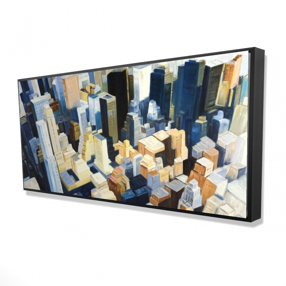 2081-2448-CI258 24 x 48 in. Manhattan View Empire State Building Canvas - Blue Framed Art