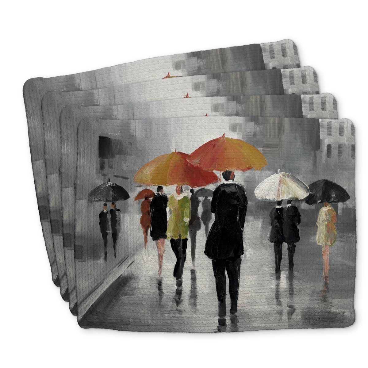 Picture of Begin Home Decor C4BP1418J0UOPV 14 x 18 in. Street Scene with Umbrellas - Braided Polyester Placemat - Decor - Set of 4