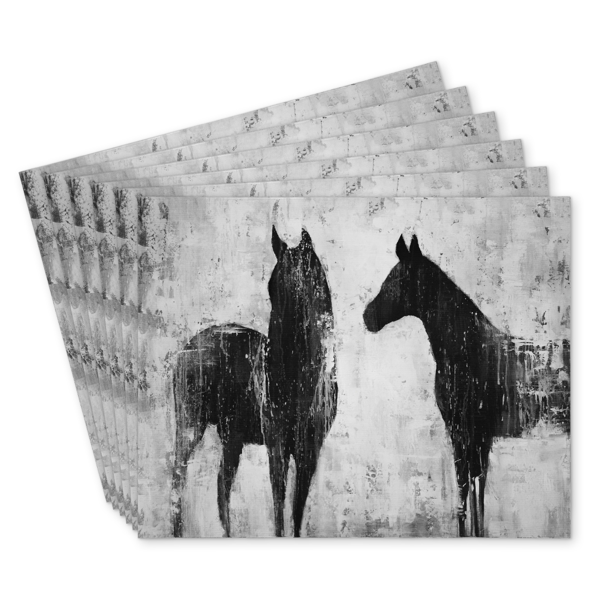 Picture of Begin Home Decor C6PP1418WPBBHW 14 x 18 in. Black & White Horses Polyester Placemat for Home Decor - Set of 6