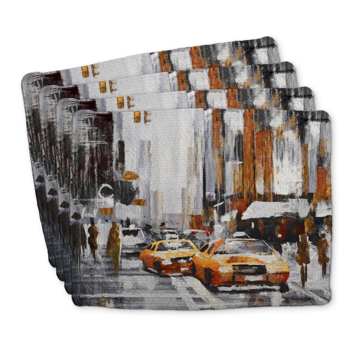 Picture of Begin Home Decor C4BP14184RID7B 14 x 18 in. Abstract Citystreet Yellow Taxis Braided Polyester Placemat - Set of 4