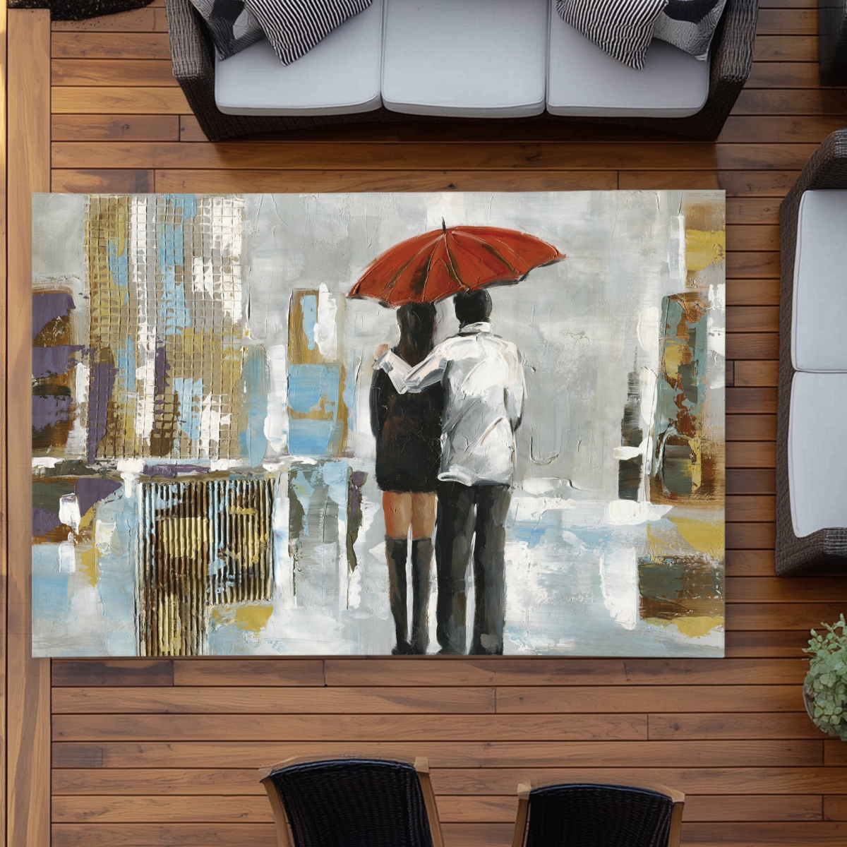 C1ROAR57TAUS3V 5 x 7 ft. Couple Walking Under Umbrella - Romantic Outdoor Area Rug - Rectangle